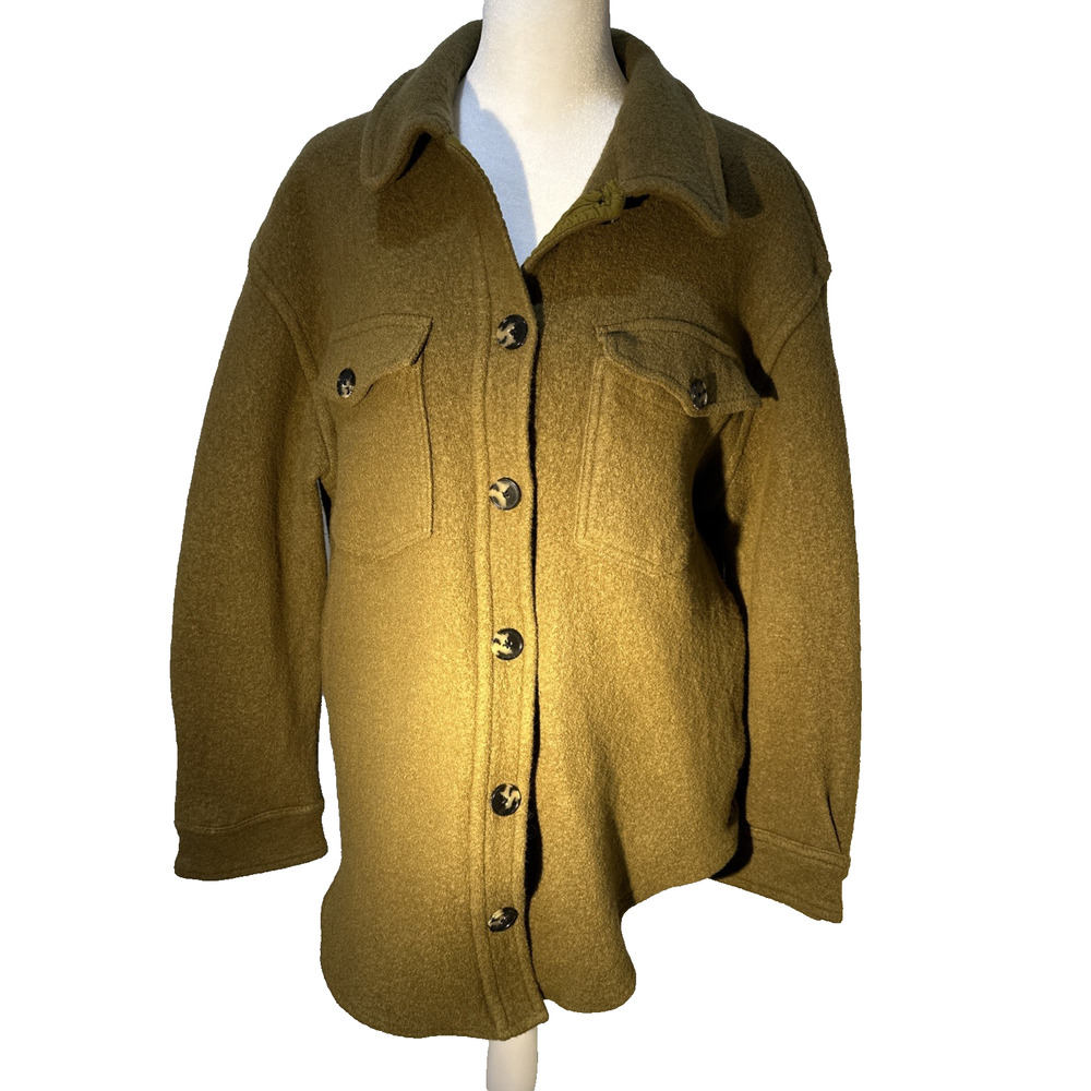 Aritzia Wilfred Ganna Jacket Women’s XL Green Shacket Button Up 100% Merino Wool